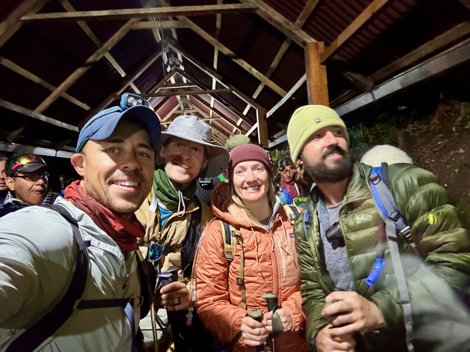 Using a headlamp while hiking the Inca Trail in the dark