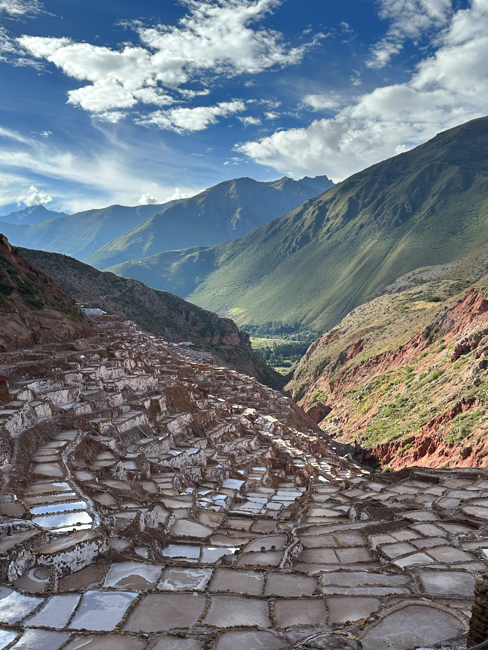 Close up view of the salt pools at Maras salt mines