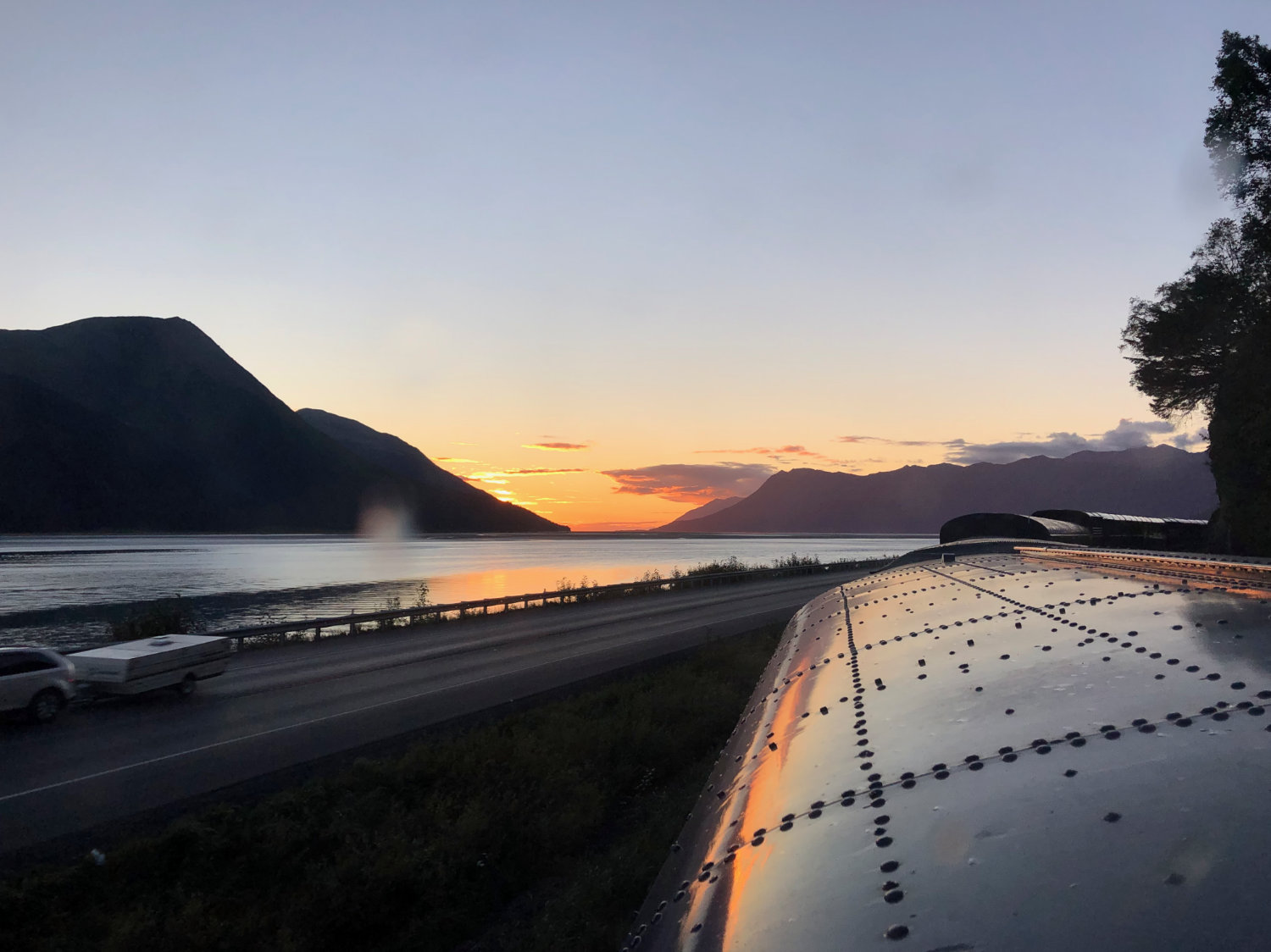 Beautiful sunset on the evening train ride from Anchorage to Seward on Alaska Railraod