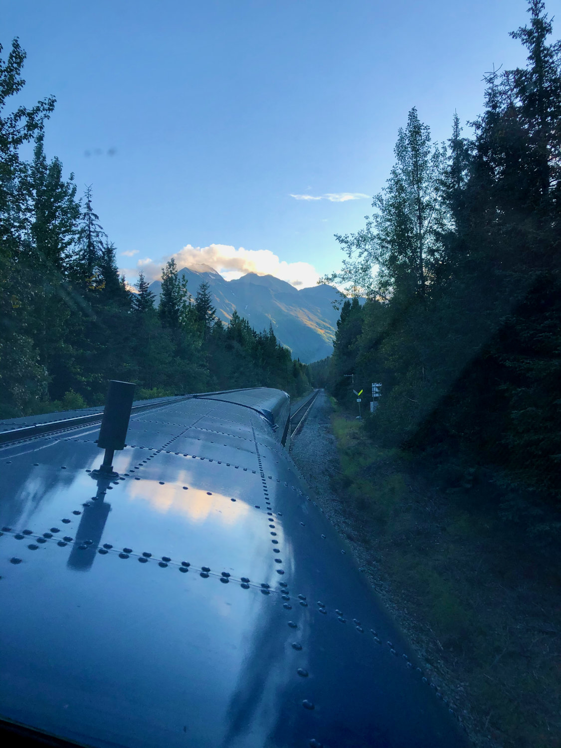 View of the train furing the Alaska Railroad train ride from Anchorage to Seward