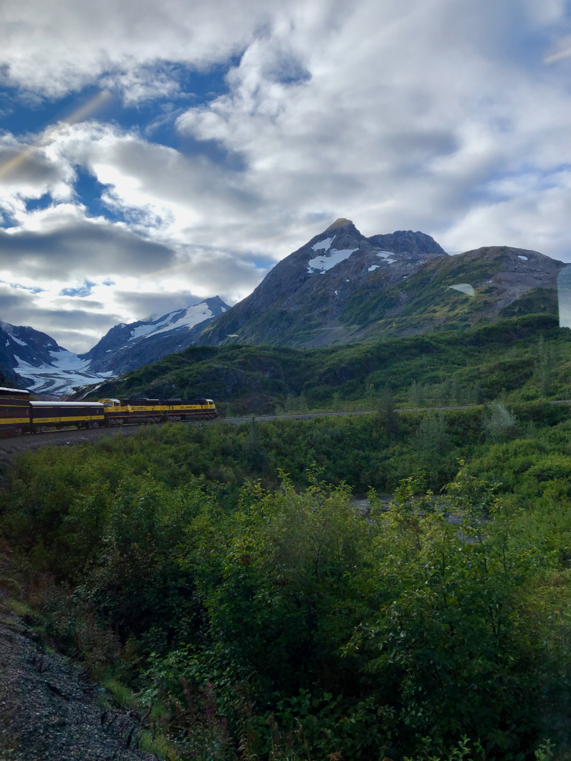 View of the train furing the Alaska Railroad train ride from Anchorage to Seward