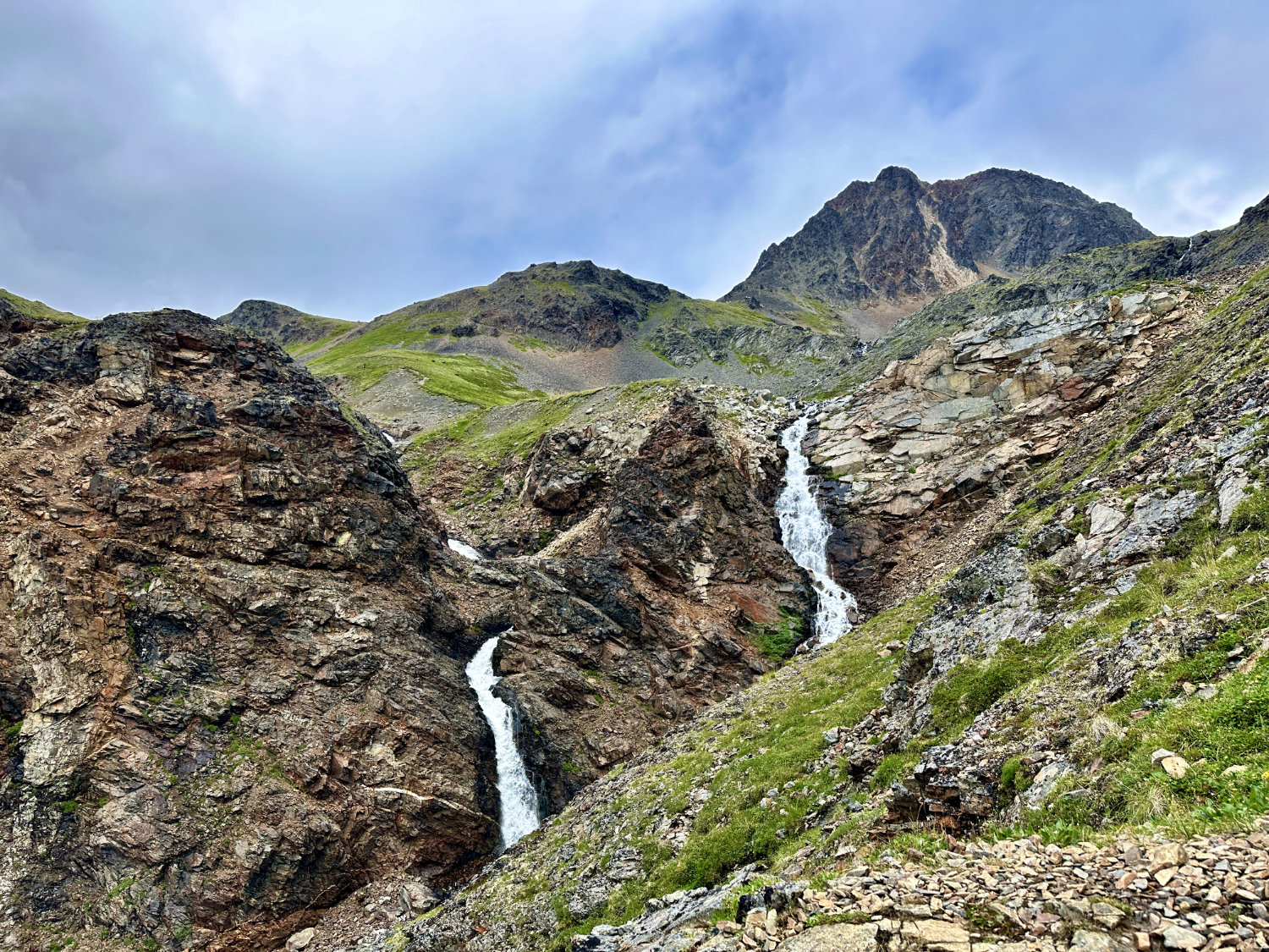 The beautiful Crow Creek Cascades on the Crow Pass trail in the Chugach Mountains