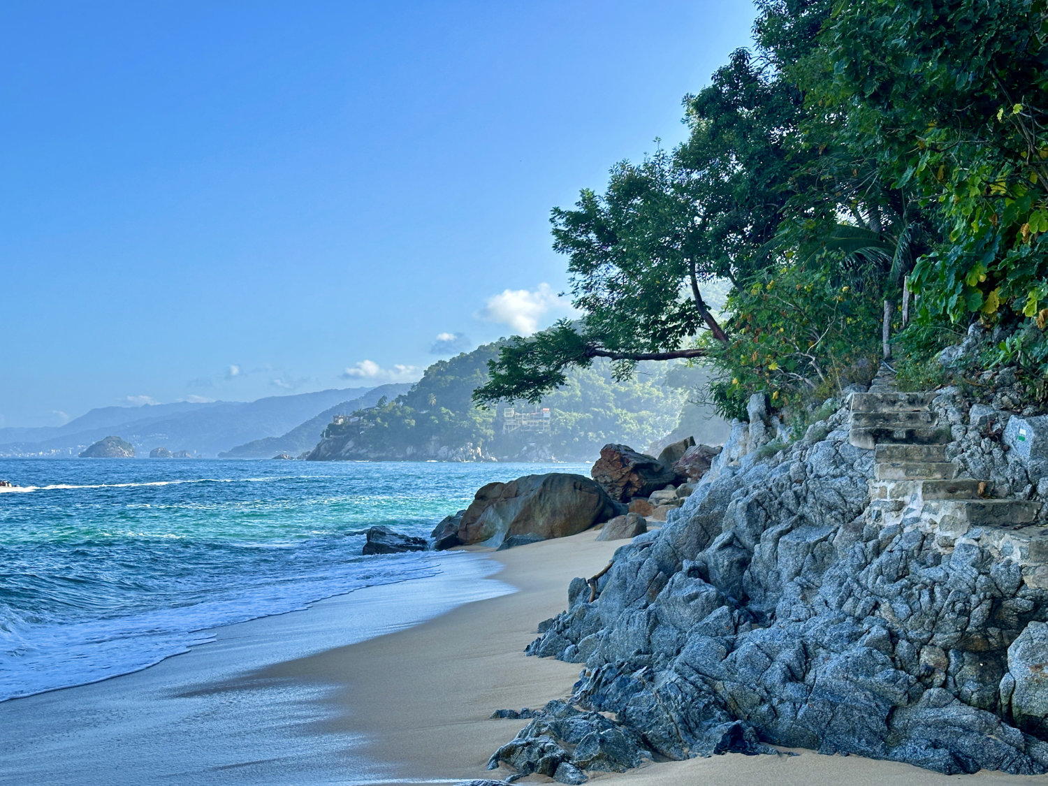 Stone steps winding along the beach