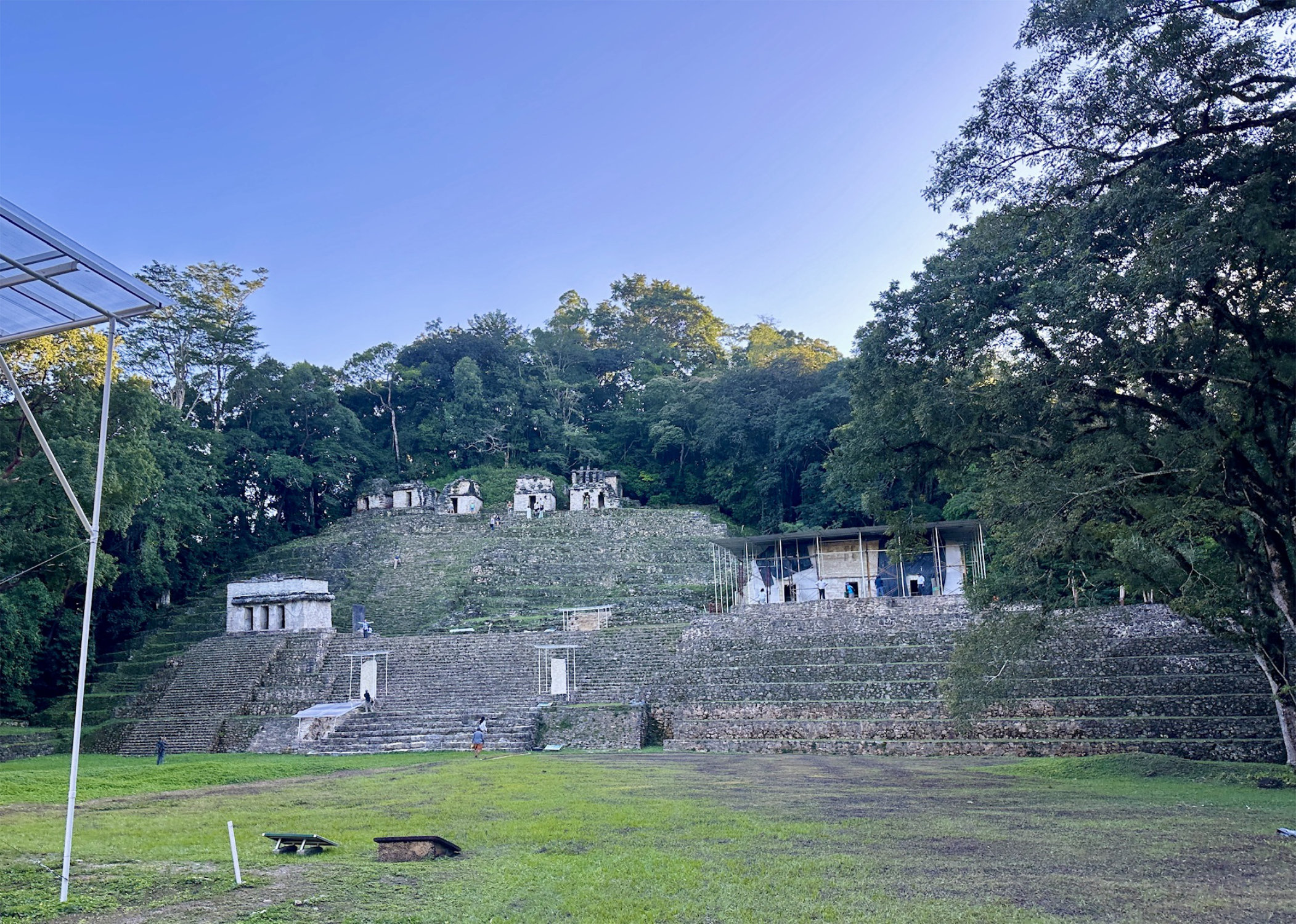 Panoramic view of Bonampak archaeological site showing the Acropolis and surrounding structures