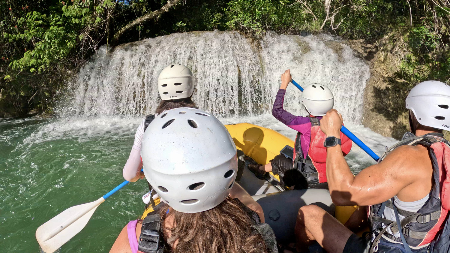 Rafting towards a waterfall