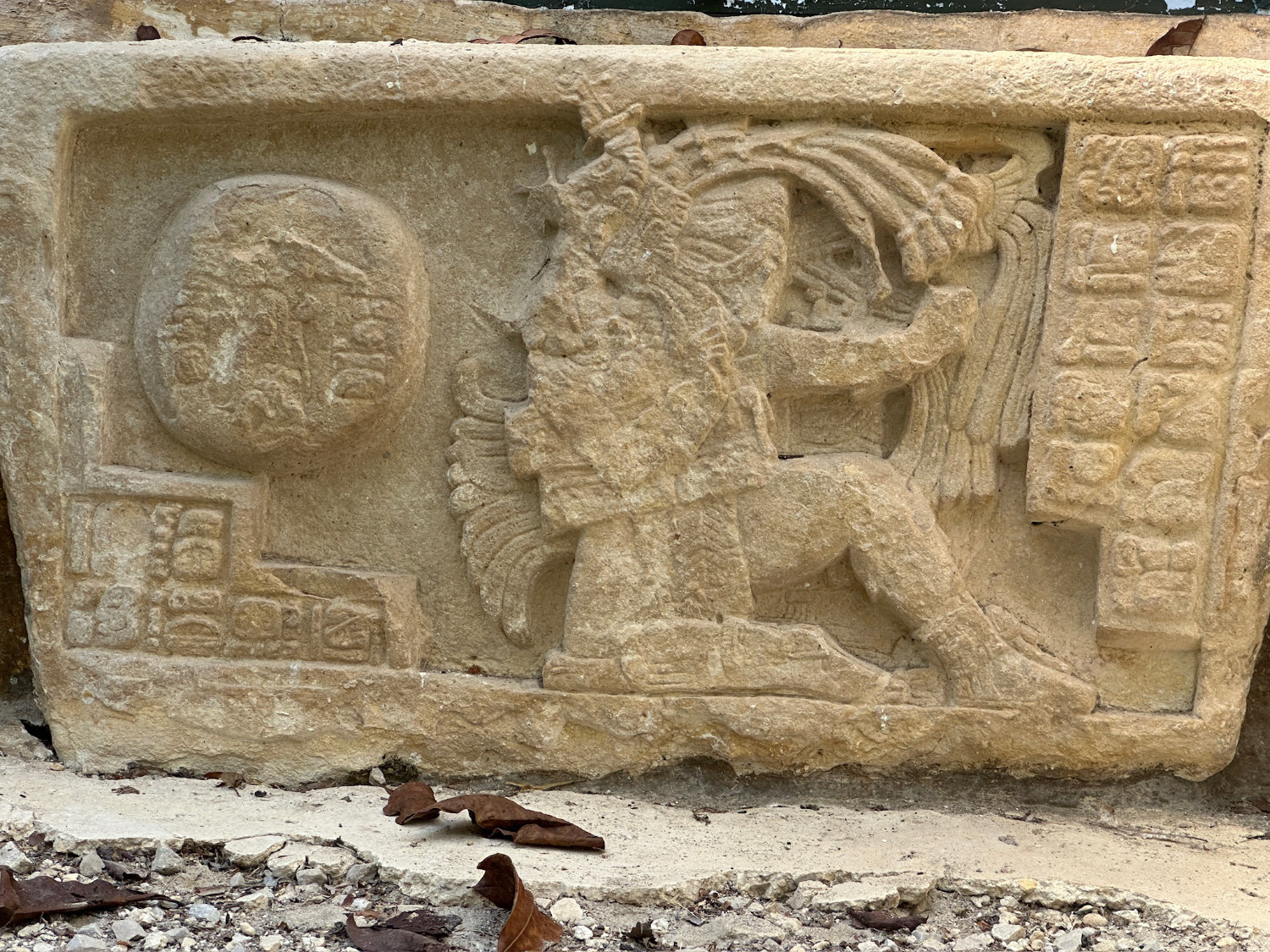 Ancient carving of Mayan ball player