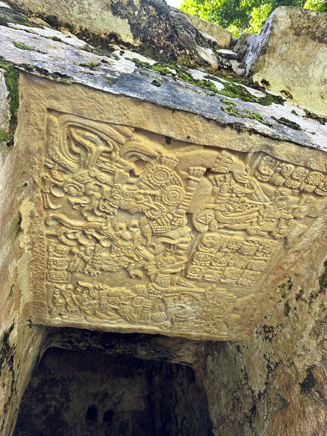 Ancient limestone lintel above doorway