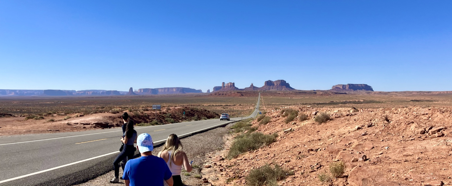 Iconic view of Monument Valley on our drive from Page, Arizona to Moab, Utah